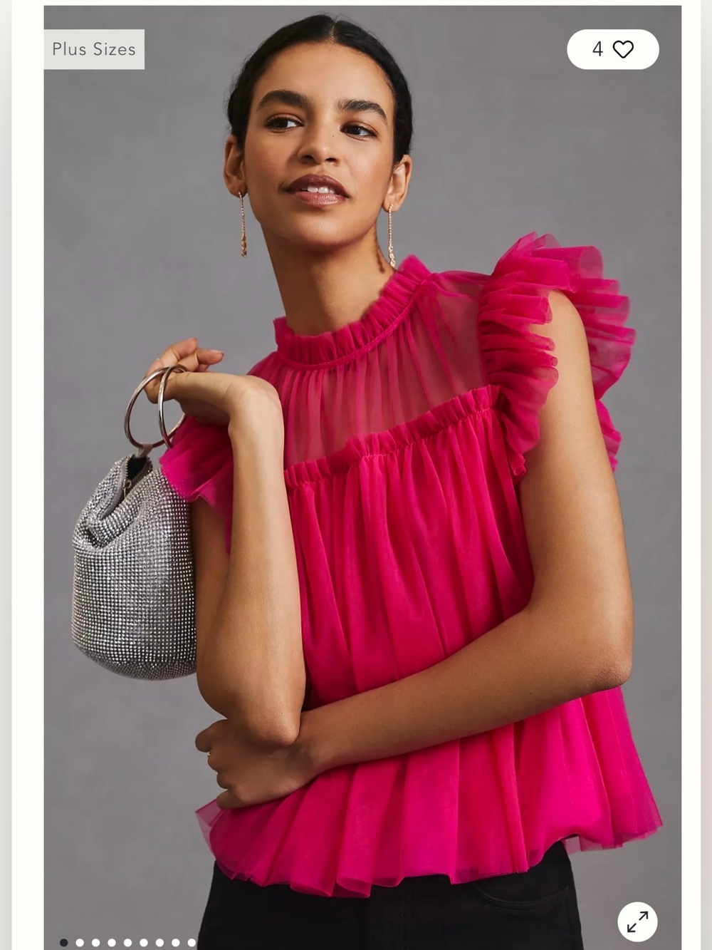 Anthropologie Sunday in Brooklyn Ruffled Mesh Top Hot Pink , XXS